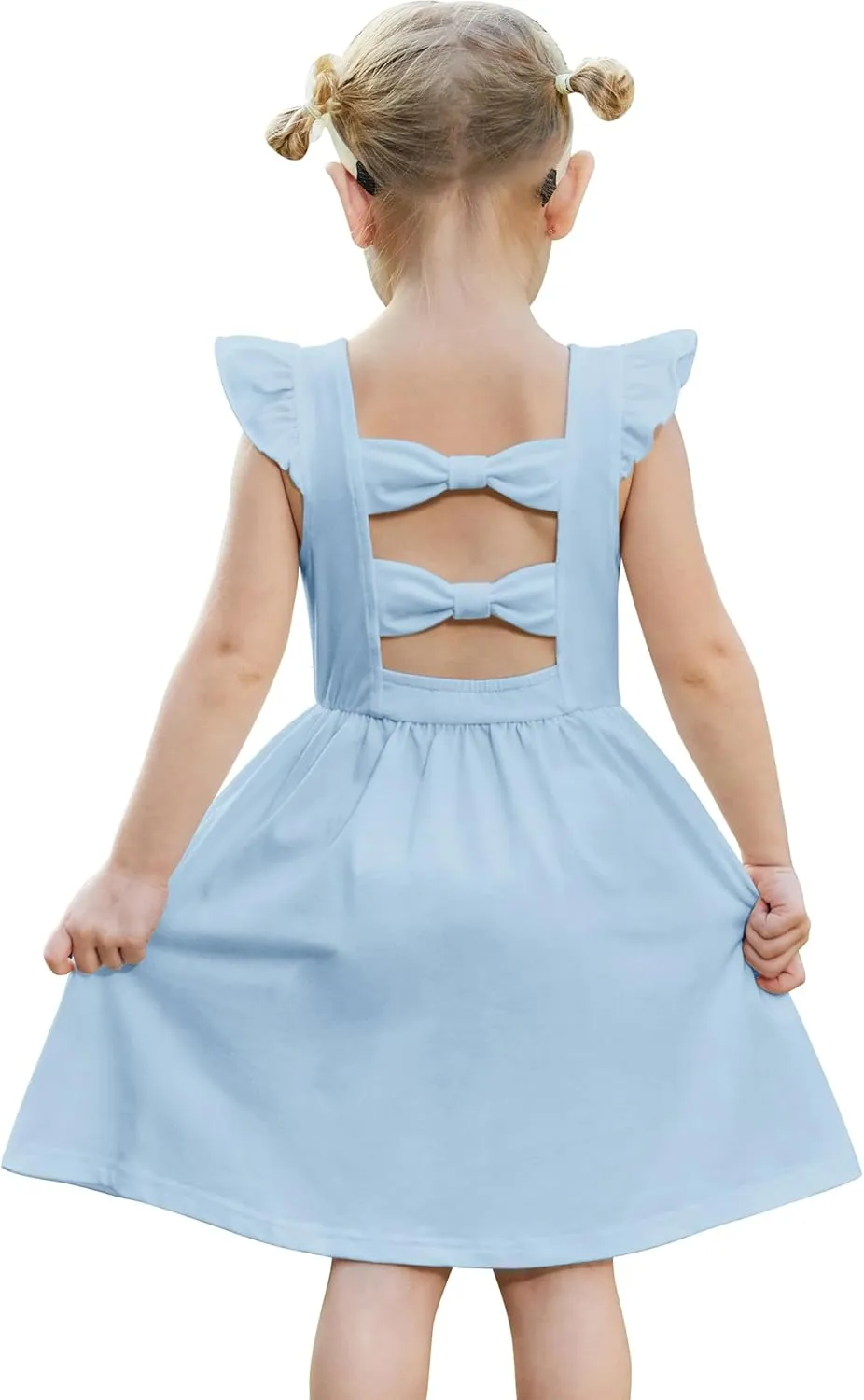 Arshiner Toddler Girls Dresses Flutter Sleeve Ruffle Back Bowknot Dress