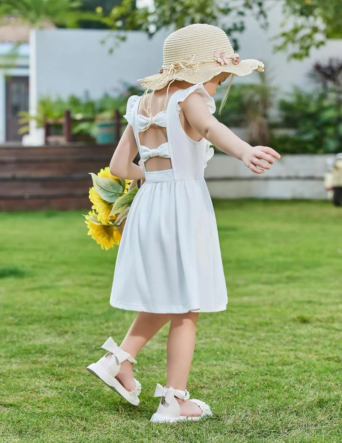 Arshiner Toddler Girls Dresses Flutter Sleeve Ruffle Back Bowknot Dress