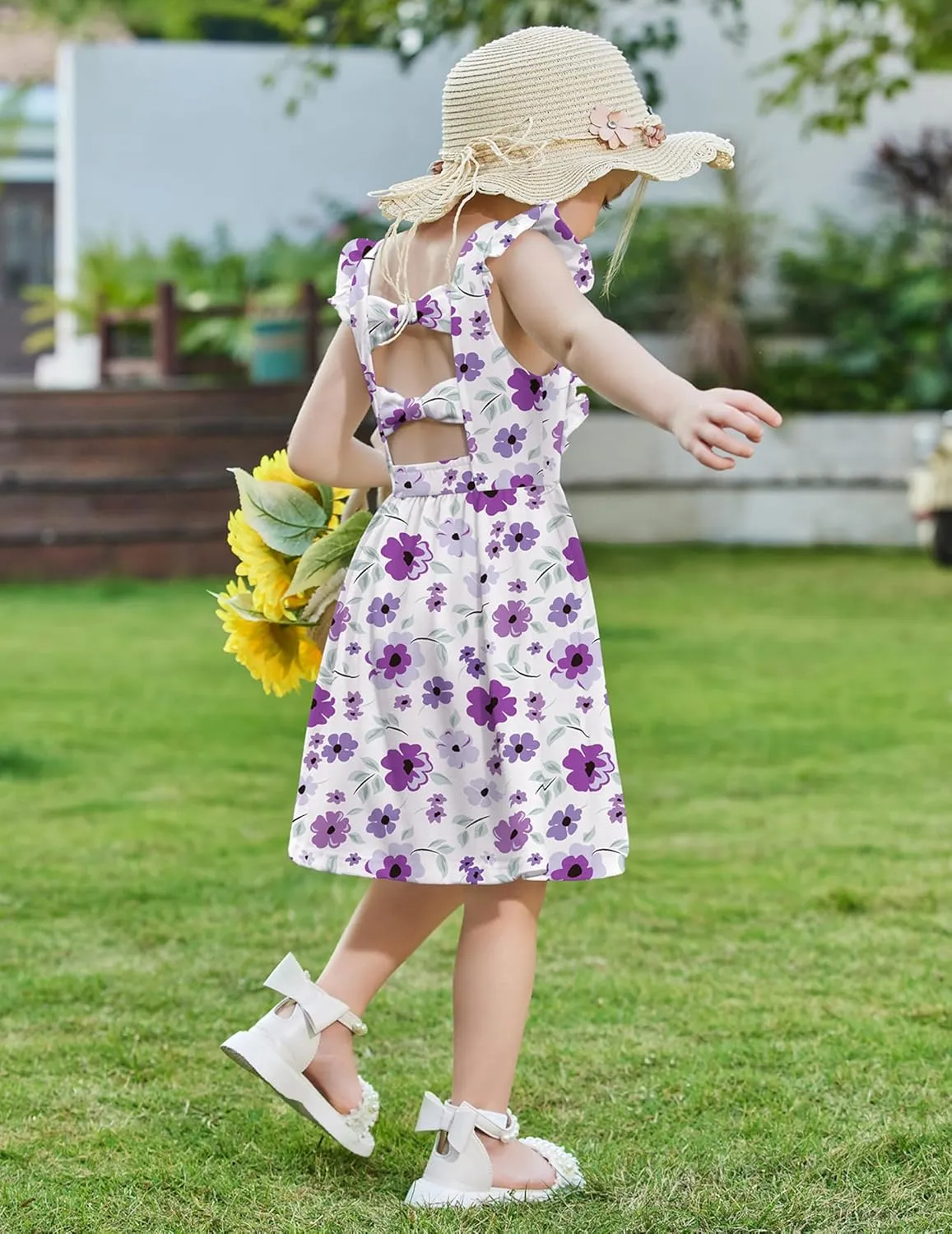 Arshiner Toddler Girls Dresses Flutter Sleeve Ruffle Back Bowknot Dress