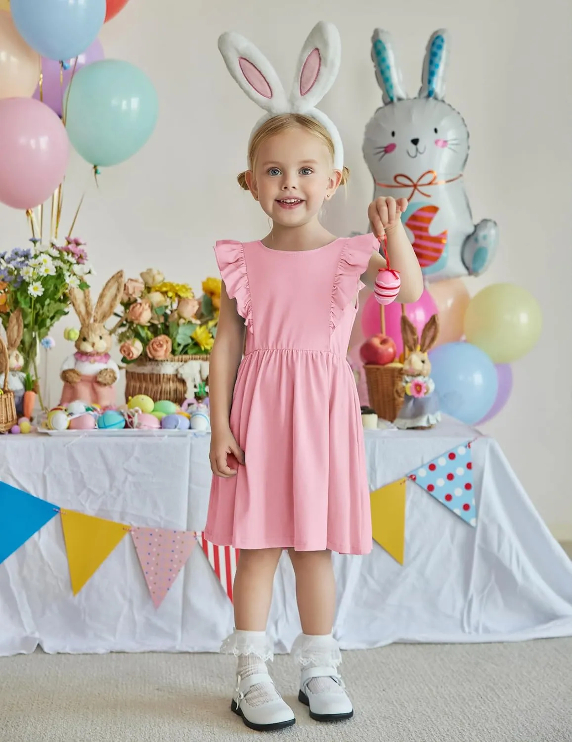 Arshiner Toddler Girls Dresses Flutter Sleeve Ruffle Back Bowknot Dress