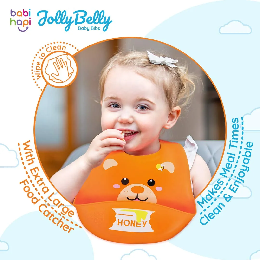 Babi Hapi® Silicone Bibs for Babies – 2-Piece Set Weaning Bibs for Boys and Girls – Soft and Food-Grade Silicone – Practical Baby Bibs with Sleeves for Feeding – Adjustable Dribble Bibs (Blue-Orange) Blue-Orange