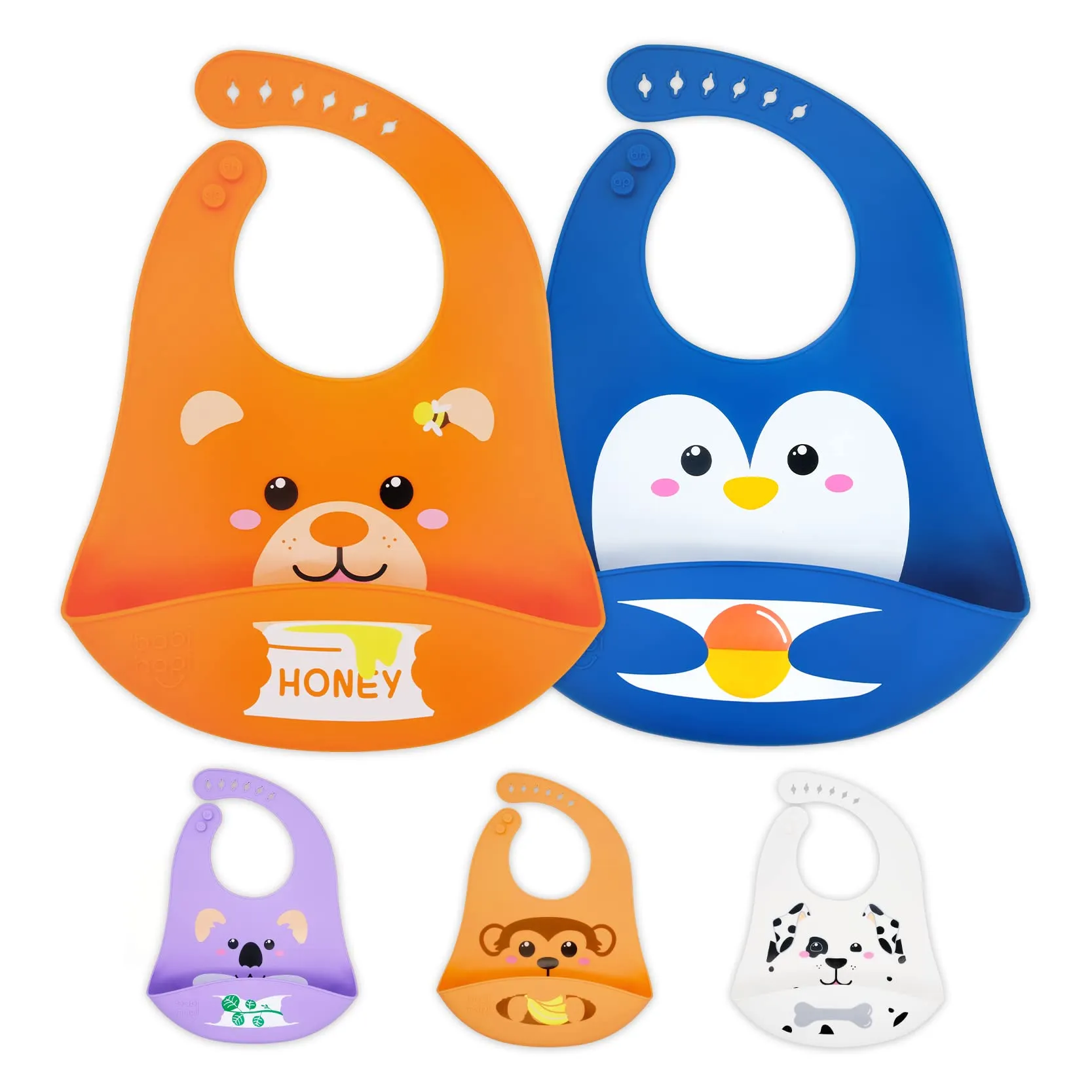 Babi Hapi® Silicone Bibs for Babies – 2-Piece Set Weaning Bibs for Boys and Girls – Soft and Food-Grade Silicone – Practical Baby Bibs with Sleeves for Feeding – Adjustable Dribble Bibs (Blue-Orange) Blue-Orange