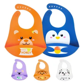 Babi Hapi® Silicone Bibs for Babies – 2-Piece Set Weaning Bibs for Boys and Girls – Soft and Food-Grade Silicone – Practical Baby Bibs with Sleeves for Feeding – Adjustable Dribble Bibs (Blue-Orange) Blue-Orange