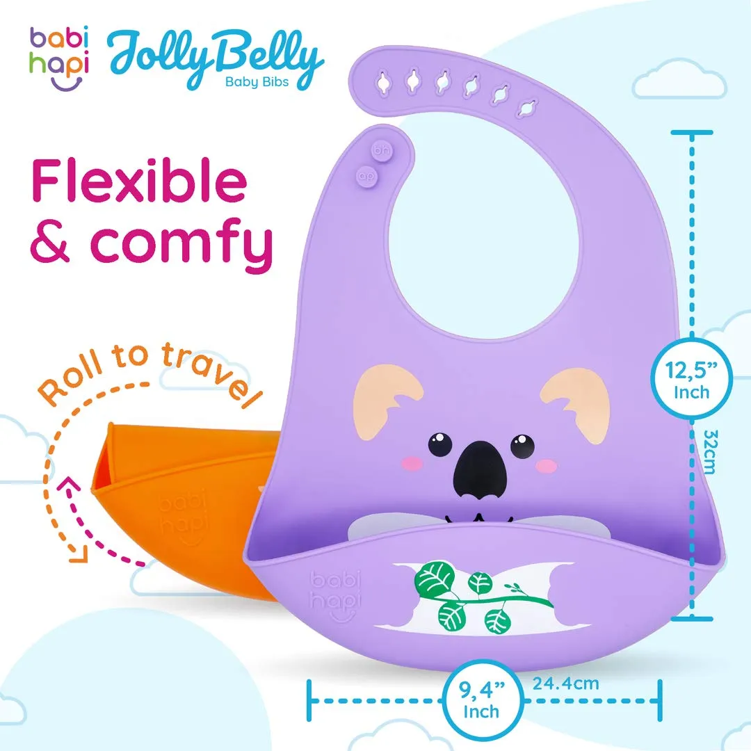 Babi Hapi® Silicone Bibs for Babies – 2-Piece Set Weaning Bibs for Boys and Girls – Soft and Food-Grade Silicone – Practical Baby Bibs with Sleeves for Feeding – Adjustable Dribble Bibs (Blue-Orange) Blue-Orange