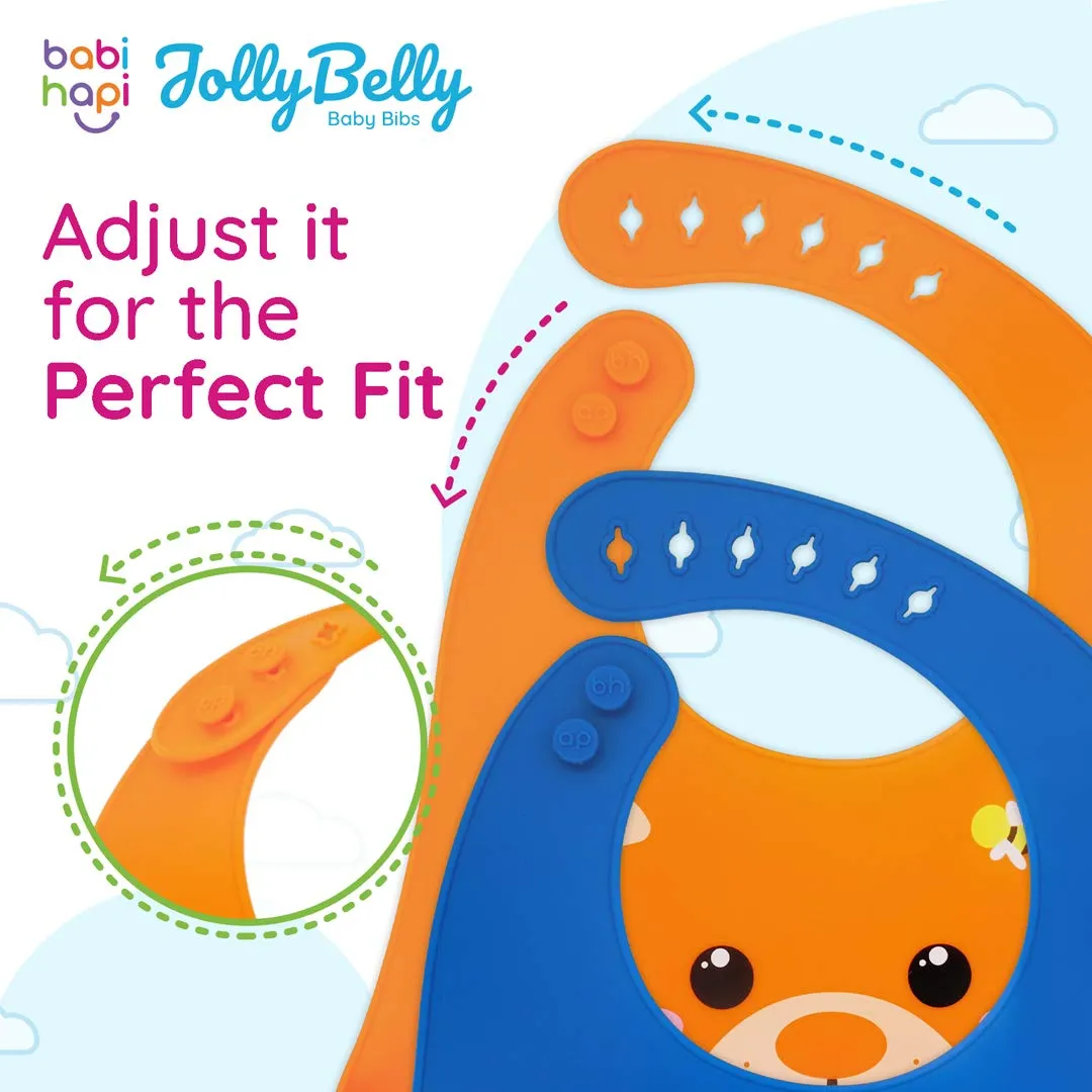 Babi Hapi® Silicone Bibs for Babies – 2-Piece Set Weaning Bibs for Boys and Girls – Soft and Food-Grade Silicone – Practical Baby Bibs with Sleeves for Feeding – Adjustable Dribble Bibs (Blue-Orange) Blue-Orange