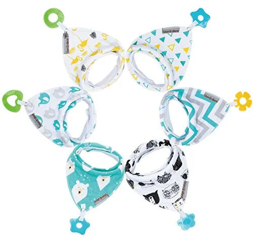 Baby Bandana Drool Bibs 6-Pack and Teething Toys 6-Pack Made with 100% Organic Cotton, Super Absorbent and Soft Unisex (Vuminbox) (6-Pack Unisex)