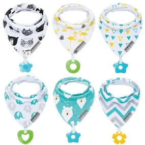 Baby Bandana Drool Bibs 6-Pack and Teething Toys 6-Pack Made with 100% Organic Cotton, Super Absorbent and Soft Unisex (Vuminbox) (6-Pack Unisex)