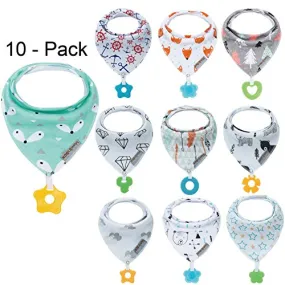 Baby Bandana Drool Bibs and Teething Toys (10 -Pack Unisex)