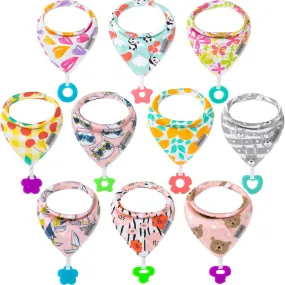 Baby Bandana Drool Bibs  and Teething toys (10 Pank Pack Gril)