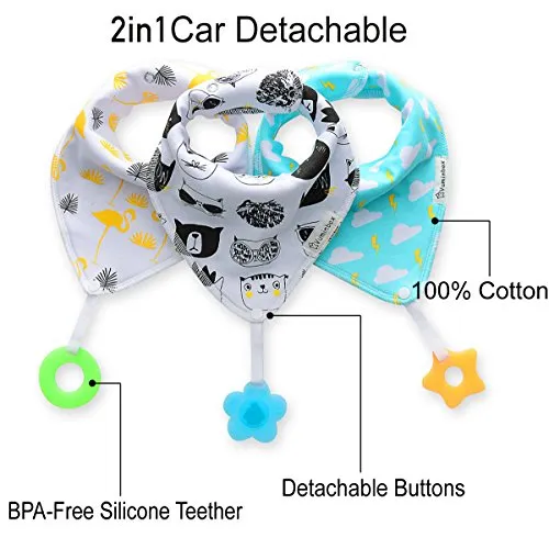 Baby Bandana Drool Bibs  and Teething Toys (3-Pack White)