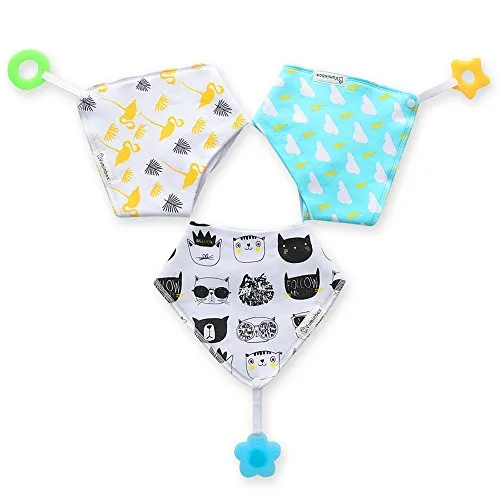 Baby Bandana Drool Bibs  and Teething Toys (3-Pack White)