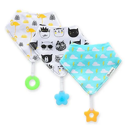 Baby Bandana Drool Bibs  and Teething Toys (3-Pack White)