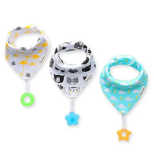 Baby Bandana Drool Bibs  and Teething Toys (3-Pack White)