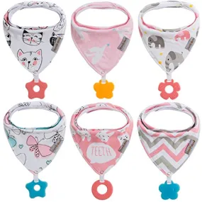Baby Bandana Drool Bibs and Teething Toys (6 - Pack Girl)