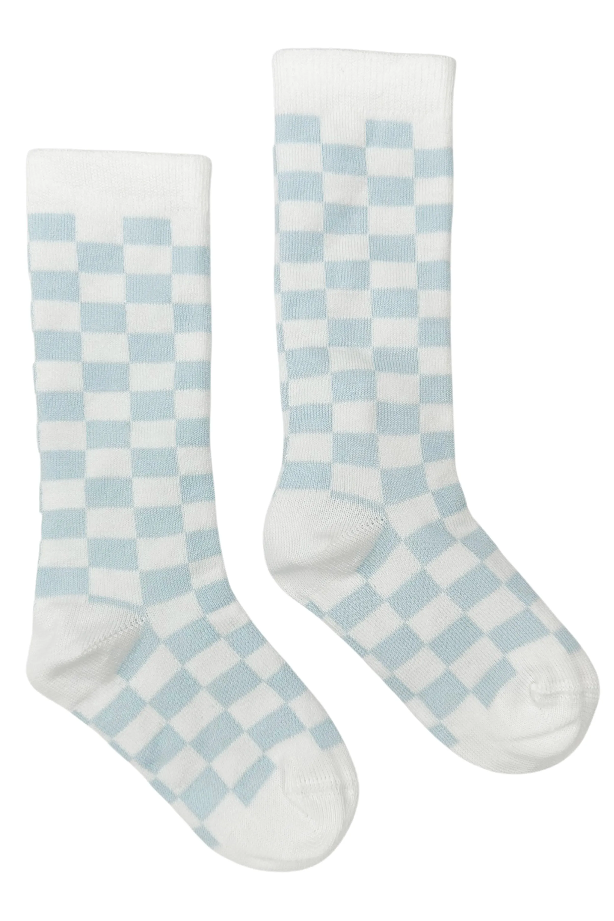 Baby Blue Checkerboard Knee High Socks