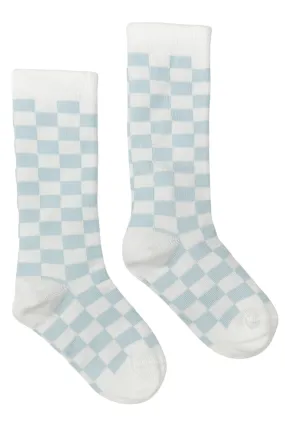 Baby Blue Checkerboard Knee High Socks