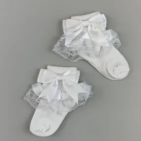 Baby Girl Ankle Socks - White Bow