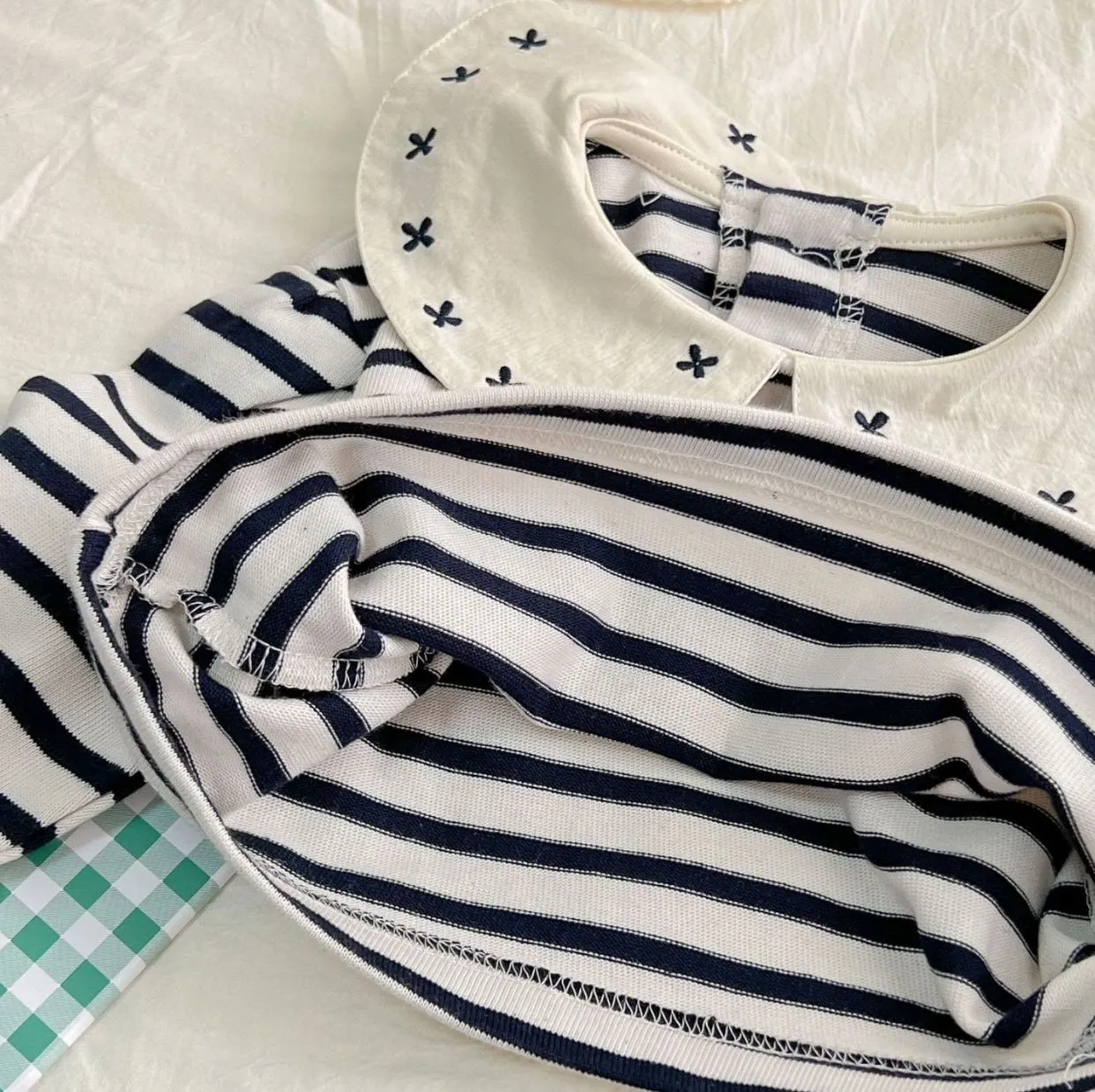 Baby Girl Lapels Embroidered Flower Striped Soft T-shirt