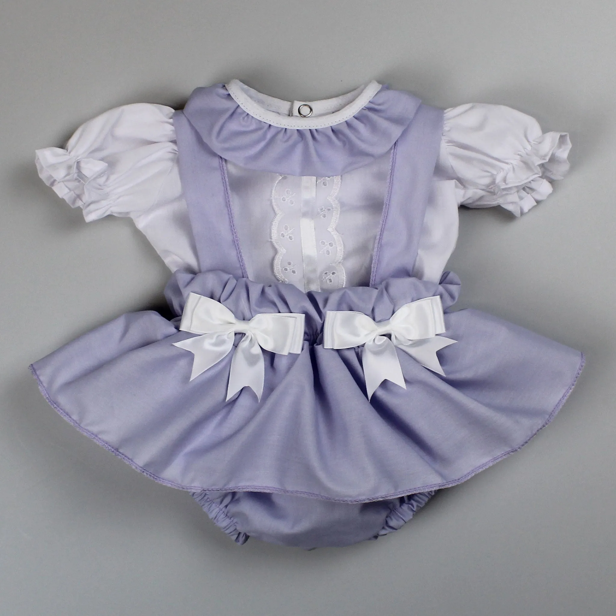 Baby Girls Summer Set - Frilly Pants with Braces and Shirt - Lilac