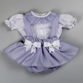 Baby Girls Summer Set - Frilly Pants with Braces and Shirt - Lilac