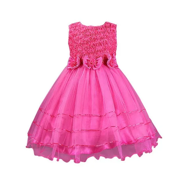 Baby Kids Girl Tulle Dress Sleeveless Bowknot Flora Princess Lovely Tutu Dresses