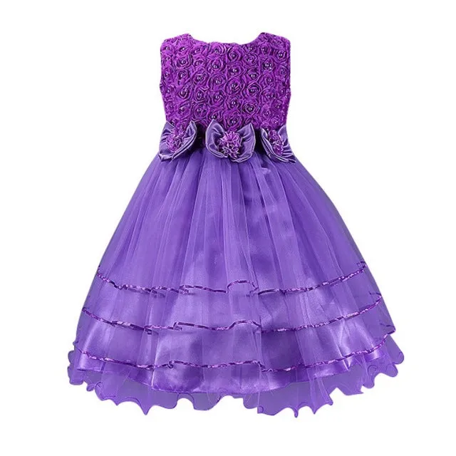 Baby Kids Girl Tulle Dress Sleeveless Bowknot Flora Princess Lovely Tutu Dresses