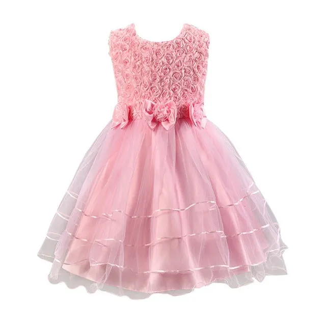 Baby Kids Girl Tulle Dress Sleeveless Bowknot Flora Princess Lovely Tutu Dresses