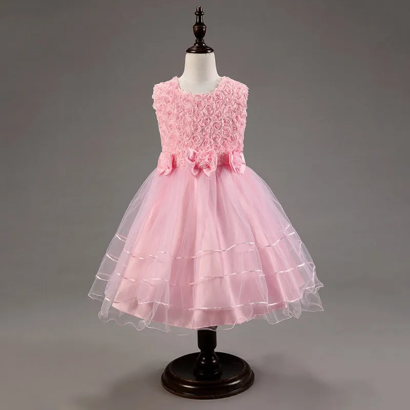 Baby Kids Girl Tulle Dress Sleeveless Bowknot Flora Princess Lovely Tutu Dresses