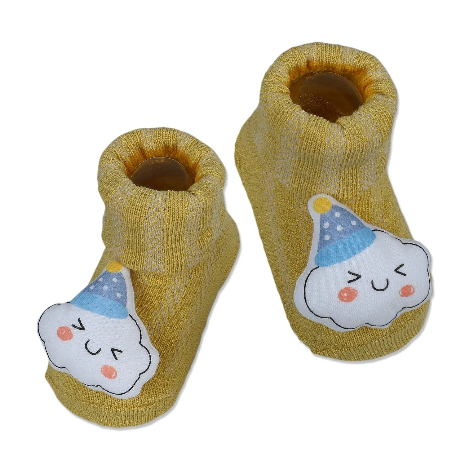 Baby Moo Happy Cloud Cotton Anti-Skid 3D Socks - Yellow