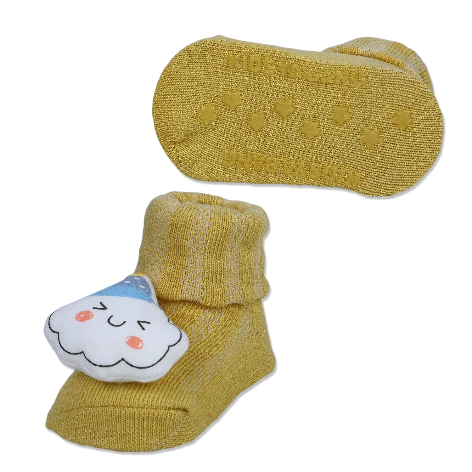 Baby Moo Happy Cloud Cotton Anti-Skid 3D Socks - Yellow