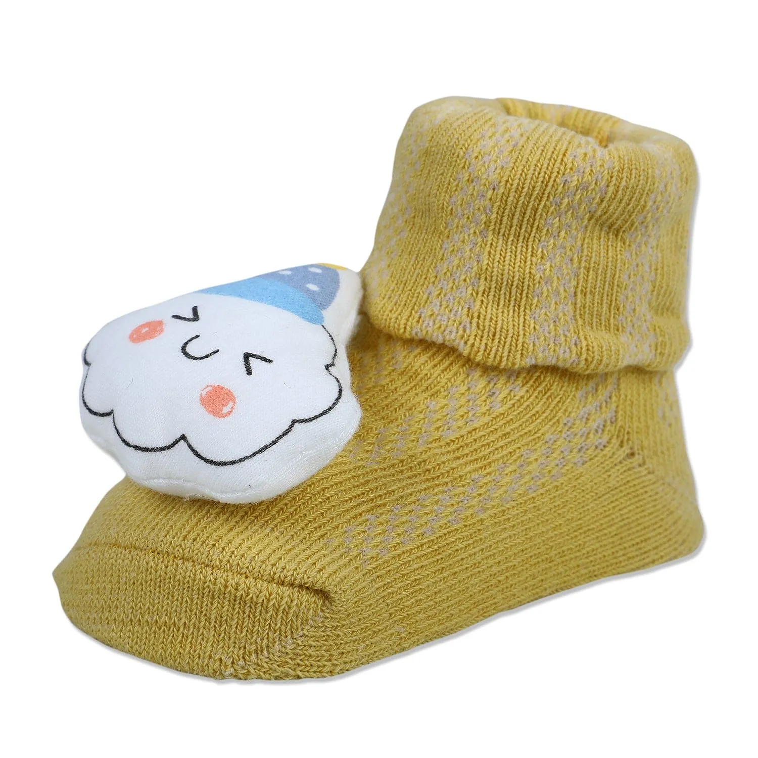 Baby Moo Happy Cloud Cotton Anti-Skid 3D Socks - Yellow