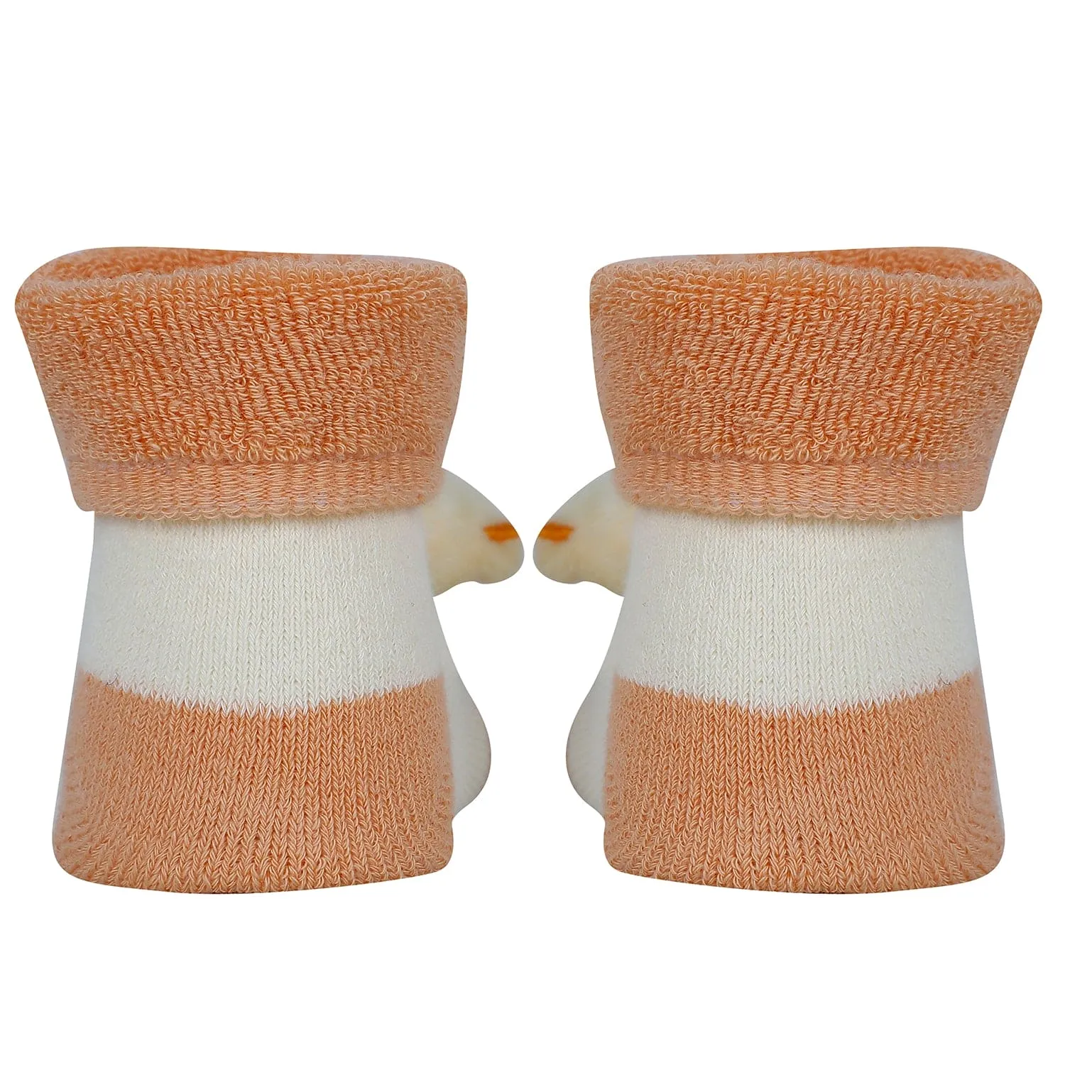 Baby Moo Little Chick 3D Rattle Anti-Skid Socks Booties Pack of 2 - Orange, Peach