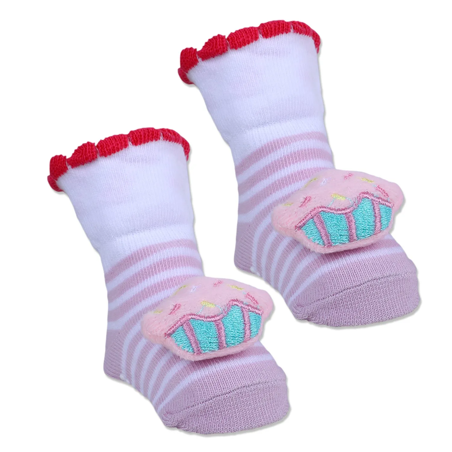 Baby Moo Sweet Cupcake Polka Cotton Anti-Skid 3D Socks - Pink