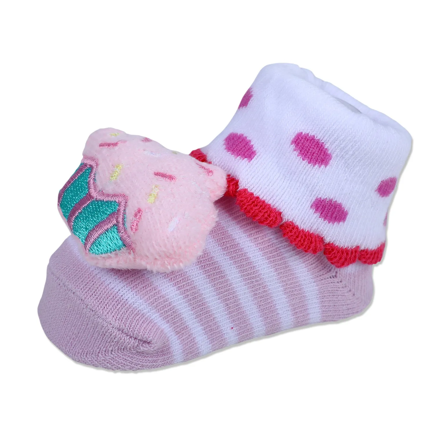 Baby Moo Sweet Cupcake Polka Cotton Anti-Skid 3D Socks - Pink