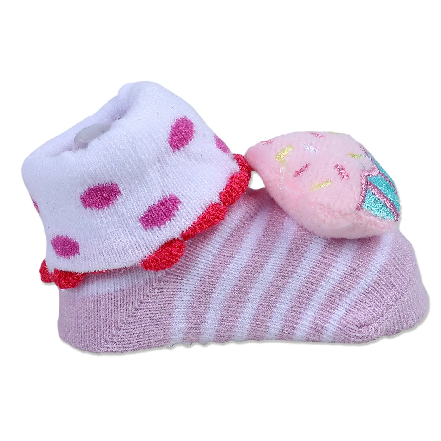 Baby Moo Sweet Cupcake Polka Cotton Anti-Skid 3D Socks - Pink