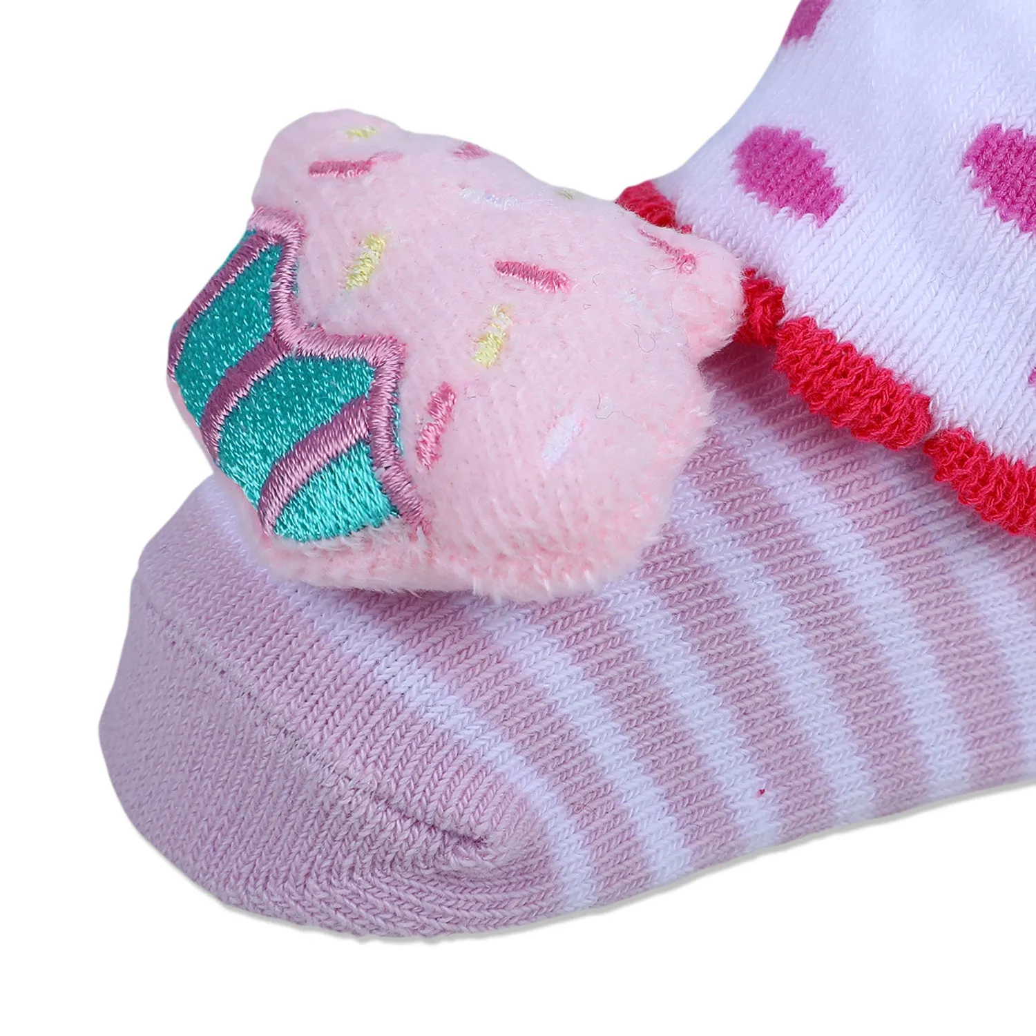Baby Moo Sweet Cupcake Polka Cotton Anti-Skid 3D Socks - Pink