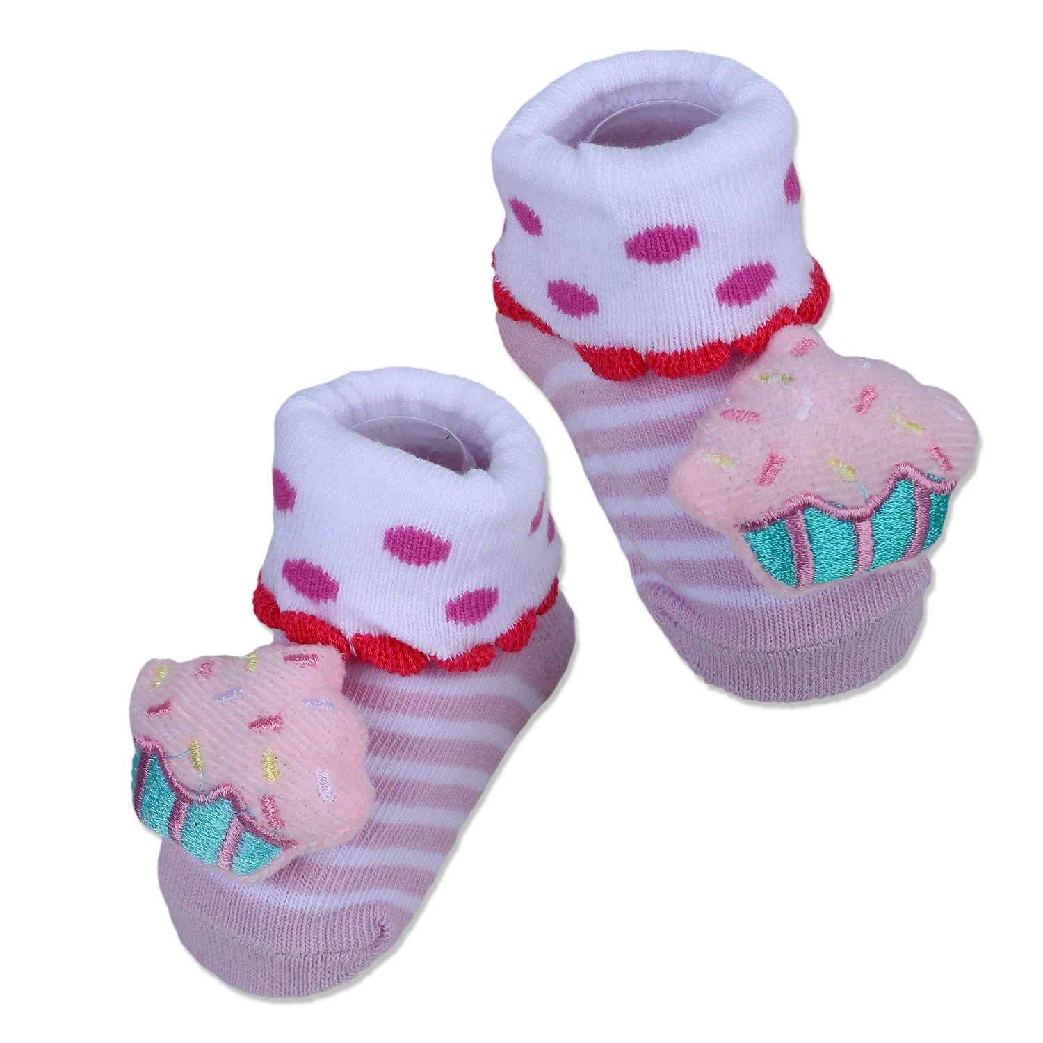 Baby Moo Sweet Cupcake Polka Cotton Anti-Skid 3D Socks - Pink