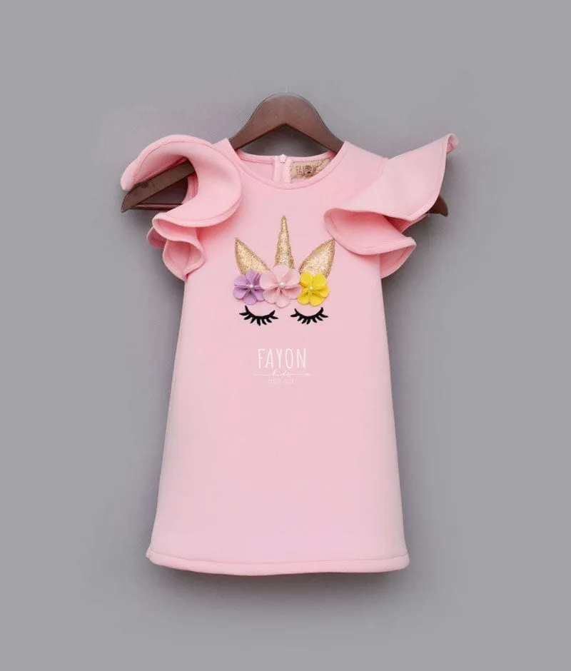 Baby Pink Neoprene Unicorn Dress for Girls