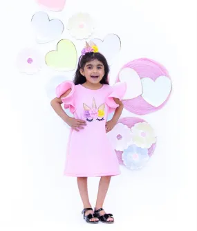 Baby Pink Neoprene Unicorn Dress for Girls