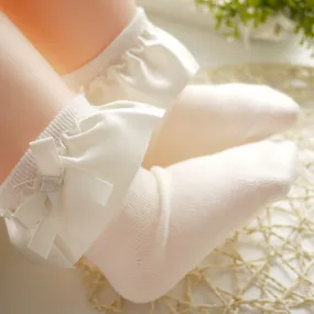 Baby / Toddler Girl Bow Decor Silk Design Stretchy Solid Socks
