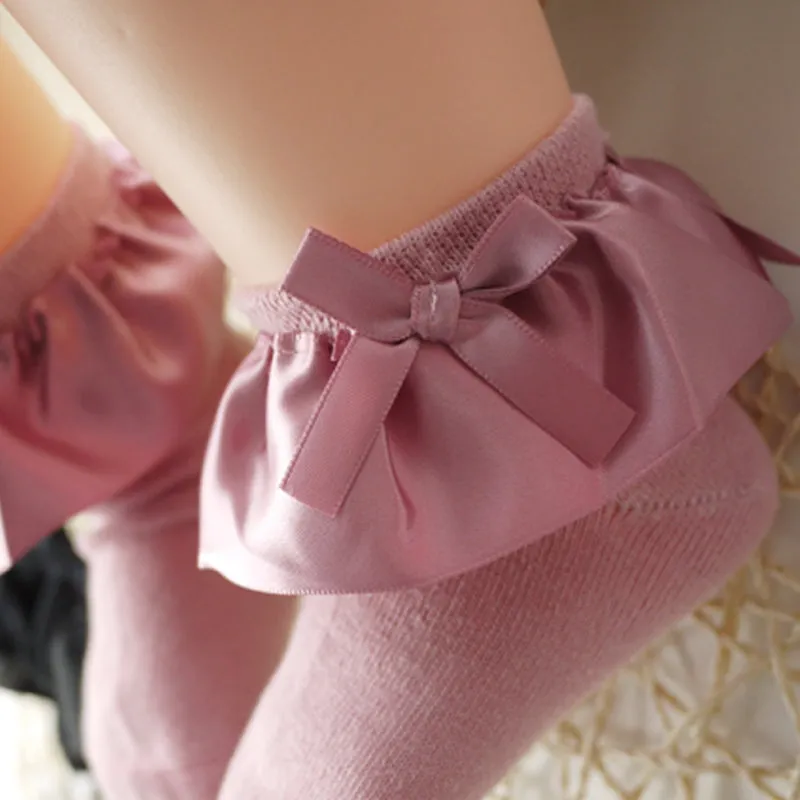Baby / Toddler Girl Bow Decor Silk Design Stretchy Solid Socks