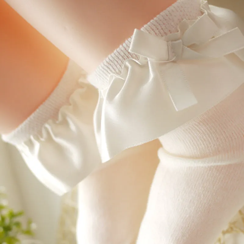 Baby / Toddler Girl Bow Decor Silk Design Stretchy Solid Socks