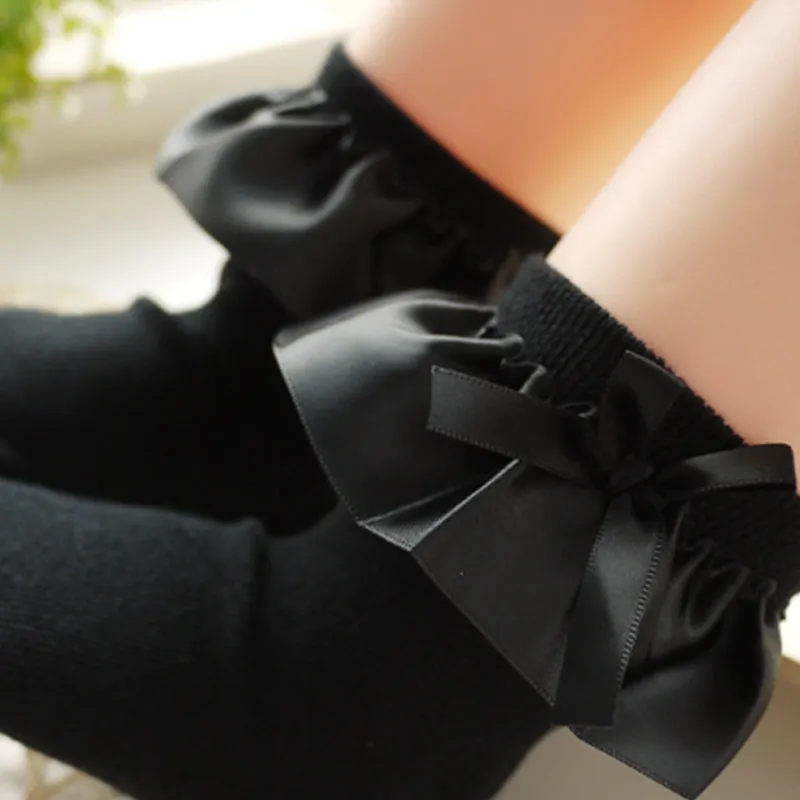 Baby / Toddler Girl Bow Decor Silk Design Stretchy Solid Socks