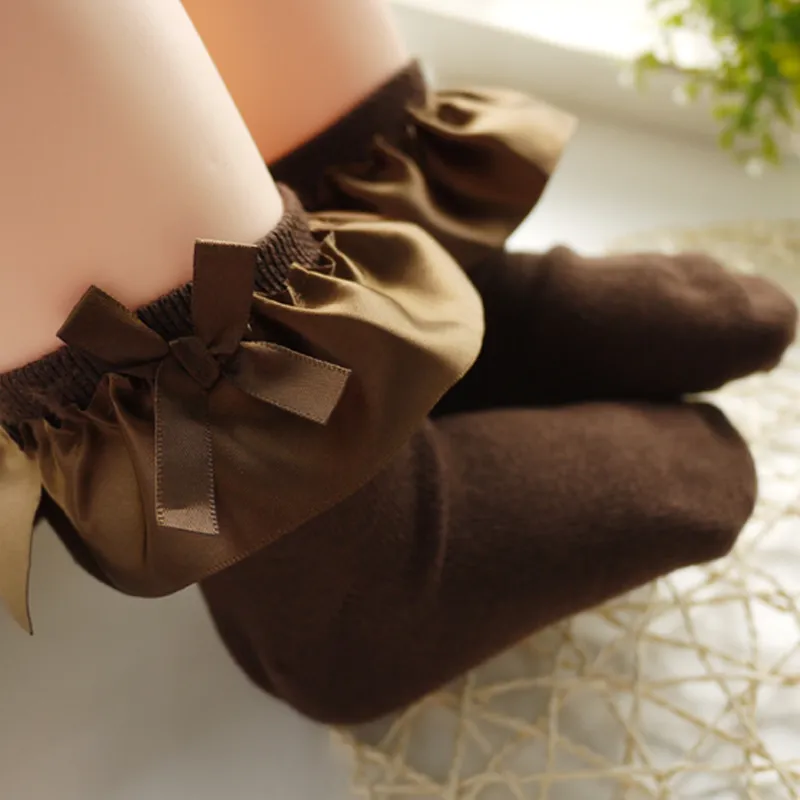 Baby / Toddler Girl Bow Decor Silk Design Stretchy Solid Socks