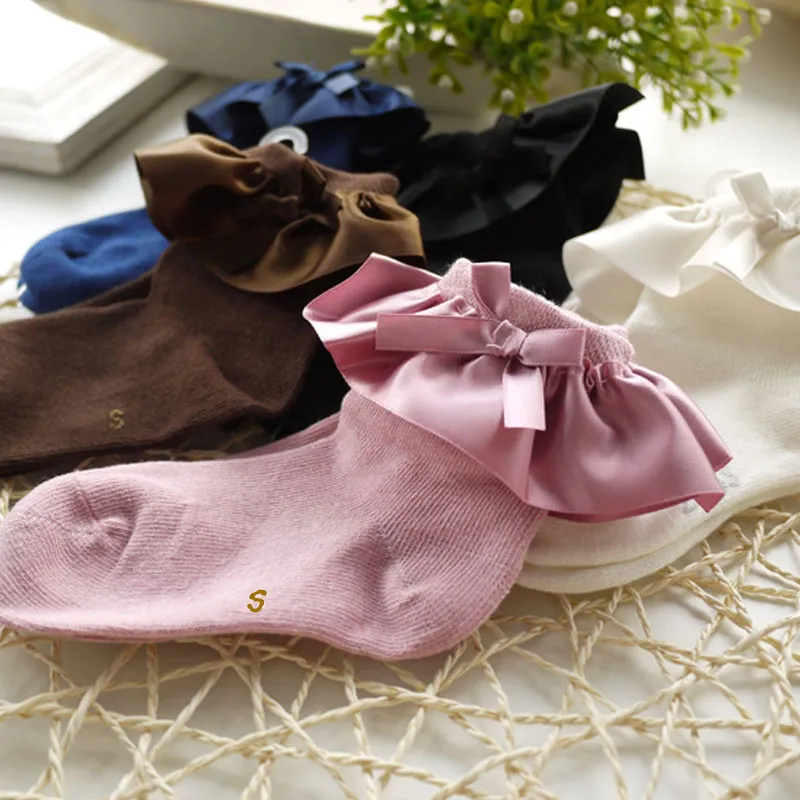 Baby / Toddler Girl Bow Decor Silk Design Stretchy Solid Socks