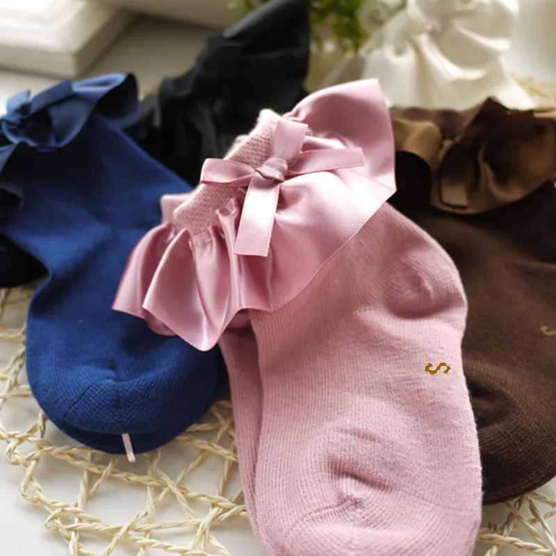 Baby / Toddler Girl Bow Decor Silk Design Stretchy Solid Socks
