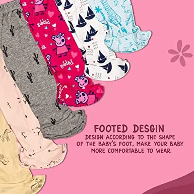 BAYBEE Pack of 6 Cotton Baby Pajamas Leggings Pant with Booties 6-9 Months