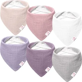 Bearmoss Muslin Baby Drool Bibs 6Pcs Soft 100% Cotton Bibs Triangular Adjustable Baby Bandana Bibs Ideal Gift for Baby Girls & Boys Newborn Baby Teething and Drooling (Pink)