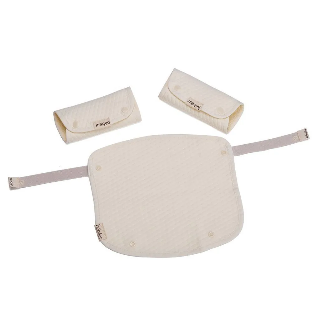 Bebamour Teething Pads for Baby Carrier, 100% Cotton Drool Bibs for Baby Carrier Newborn to Toddler, 3PCS Baby Teething Pads for Boys/Girls, Fits All Carrier/Reversible/Natural Beige White