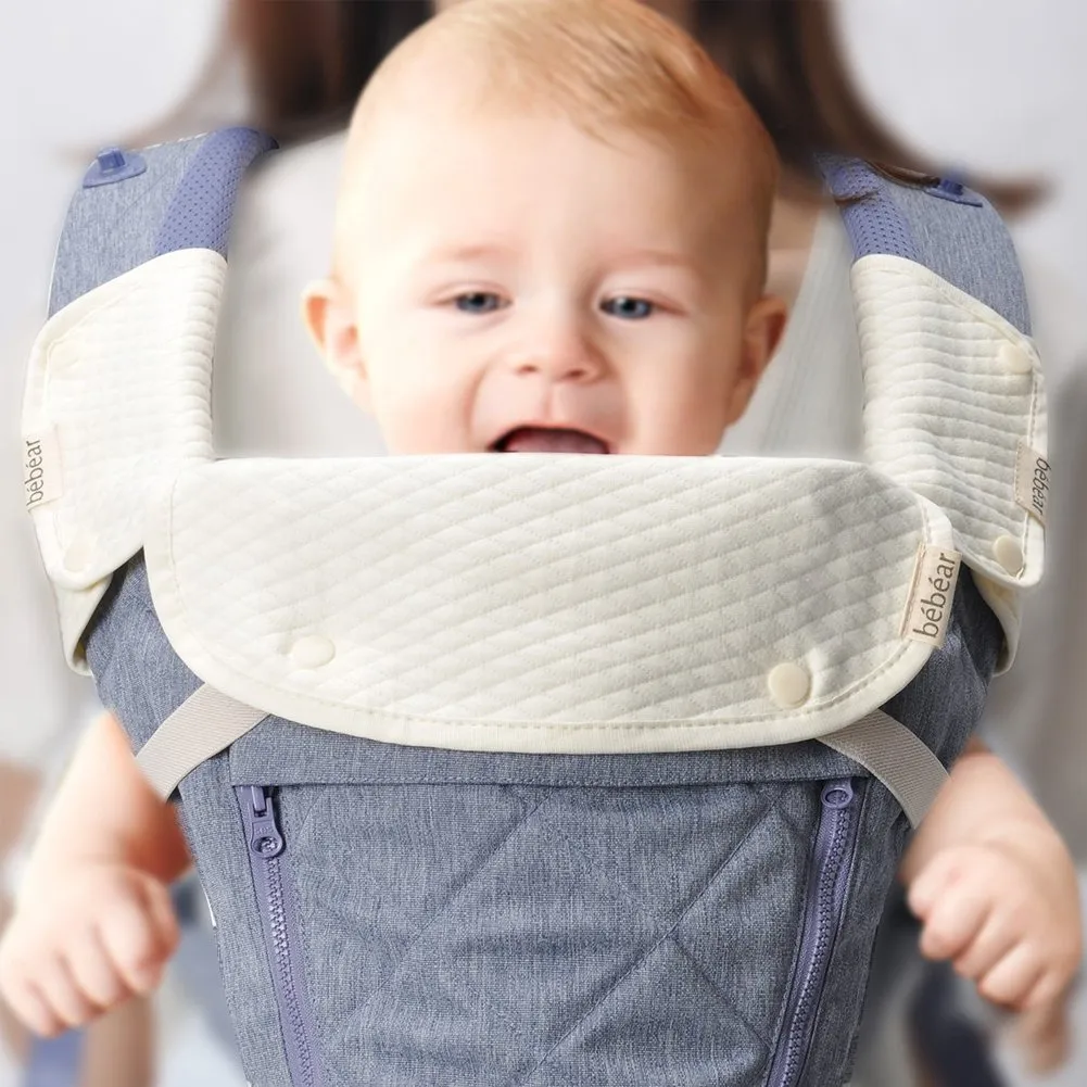 Bebamour Teething Pads for Baby Carrier, 100% Cotton Drool Bibs for Baby Carrier Newborn to Toddler, 3PCS Baby Teething Pads for Boys/Girls, Fits All Carrier/Reversible/Natural Beige White